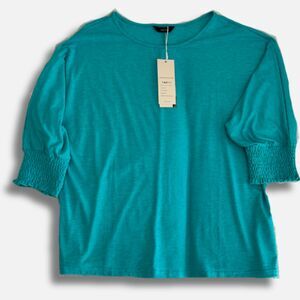 NWT Dokotoo Teal Puff-Sleeve Smocked Top Size XL